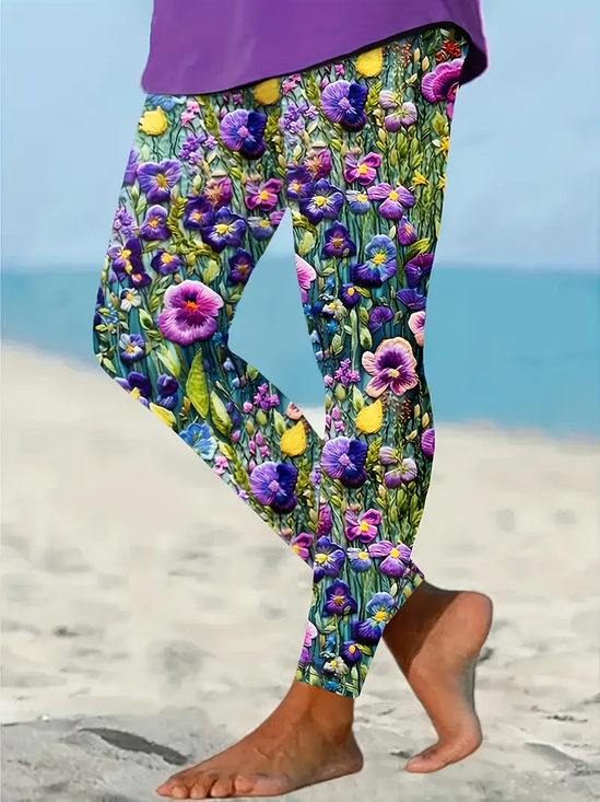 Damen Geblümt Lässig Alle Jahreszeiten Print Lang Leggings