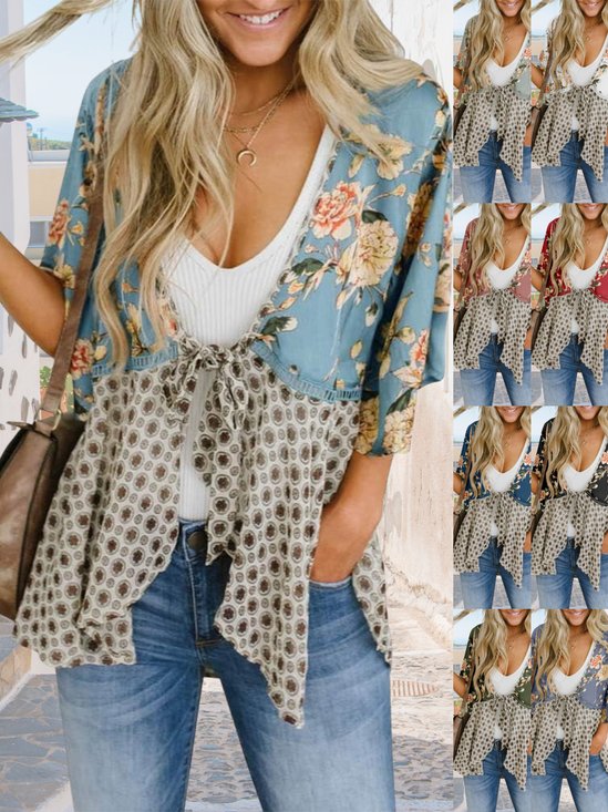 Damen Geometrisch Frühling/Herbst Aufdecken Sexy Print Leicht Strickjacke