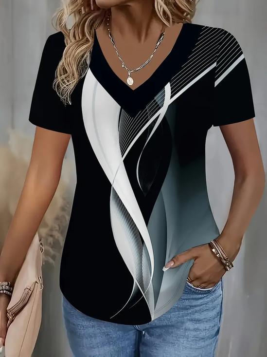 Damen Abstrakt Kurzarm T-Shirts T-Shirt V-Ausschnitt Print Lässig Sommer T-Shirt mit Grafik Oberteile