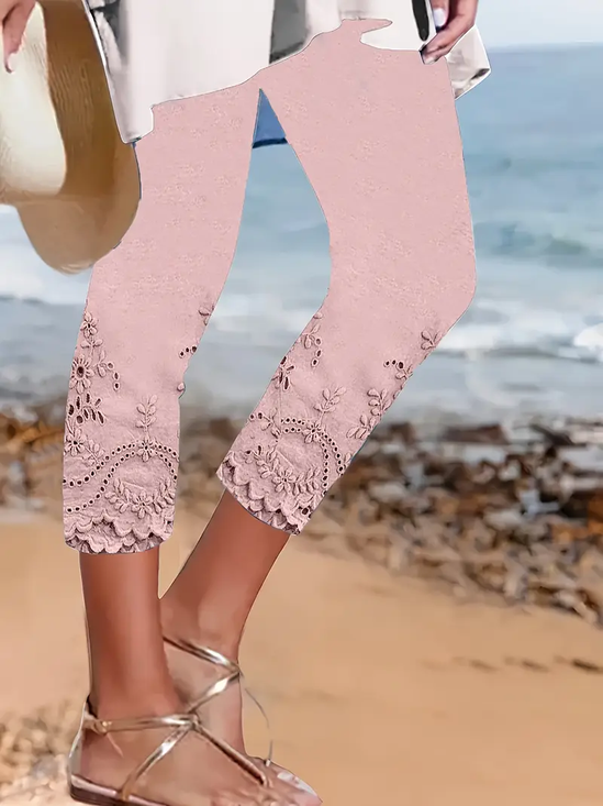 Damen Geblümt Caprihosen Elastische Taille Hose Lässig Sommer Hose