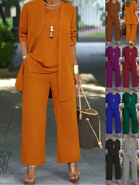 Damen Unifarben Nahtverarbeitung Matching Kostüm Pendeln Langarm Lässig Frühling/Herbst Mehrteiliges Set Matching Set