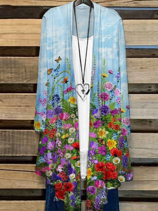 Damen Geblümt Frühling/Herbst Aufdecken Lässig Leicht Strickjacke