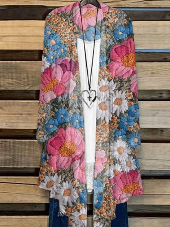 Damen Geblümt Frühling/Herbst Aufdecken Lässig Leicht Strickjacke