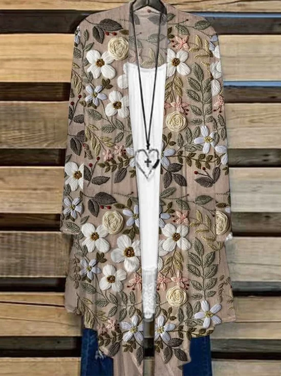 Damen Geblümt Frühling/Herbst Aufdecken Lässig Leicht Strickjacke