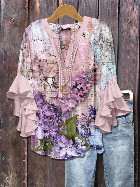 Damen Geblümt Halbarm Bluse Sommer Print V-Ausschnitt Täglich Lässig Oberteile