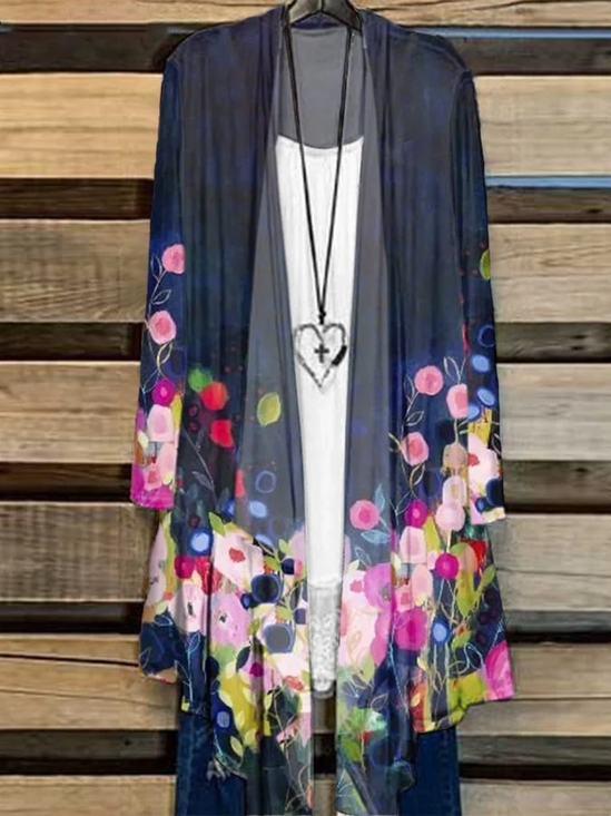Damen Geblümt Frühling/Herbst Aufdecken Lässig Leicht Strickjacke