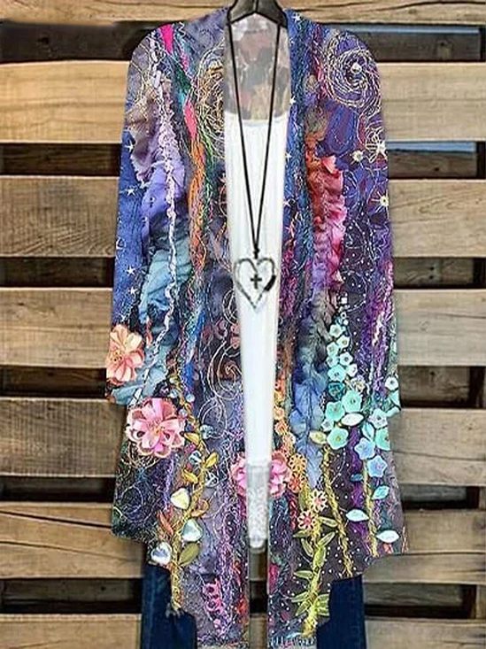 Damen Geblümt Frühling/Herbst Aufdecken Lässig Leicht Strickjacke