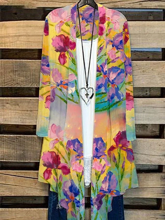 Damen Geblümt Frühling/Herbst Aufdecken Lässig Leicht Strickjacke