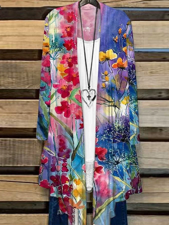 Damen Geblümt Frühling/Herbst Aufdecken Lässig Leicht Strickjacke
