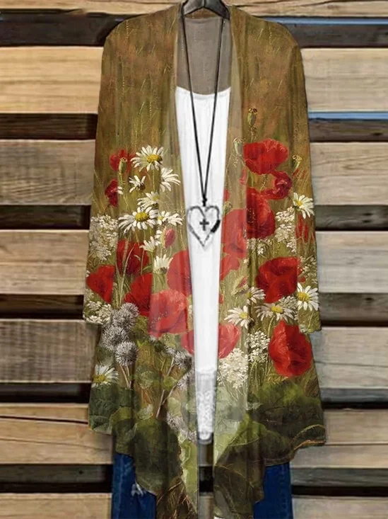 Damen Geblümt Frühling/Herbst Aufdecken Lässig Leicht Strickjacke