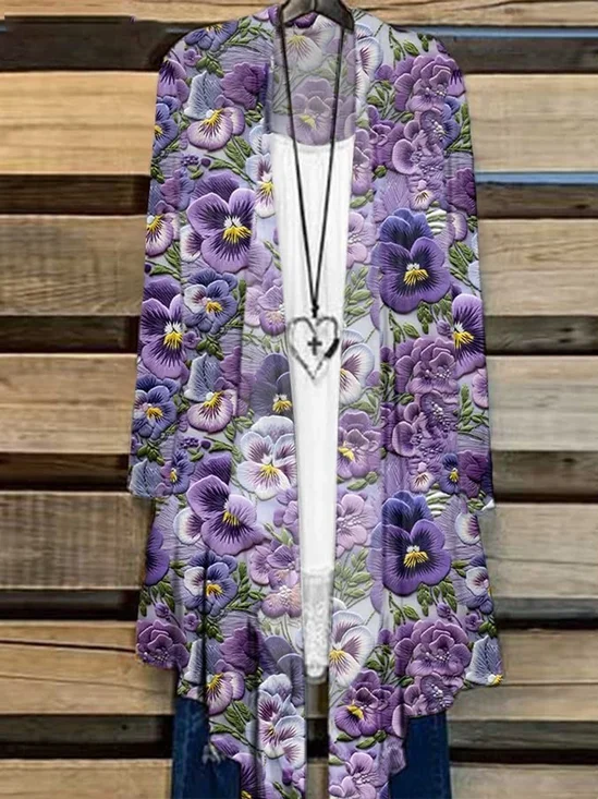 Damen Geblümt Frühling/Herbst Aufdecken Lässig Leicht Strickjacke