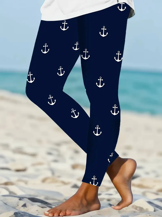 Damen Anker Lässig Alle Jahreszeiten Print Lang Leggings