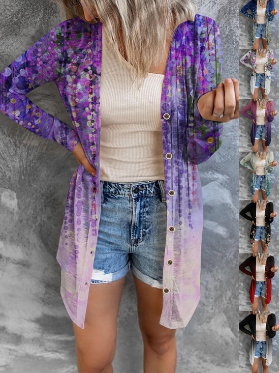 Damen Geometrisch Frühling/Herbst Aufdecken Sexy Print Leicht Strickjacke