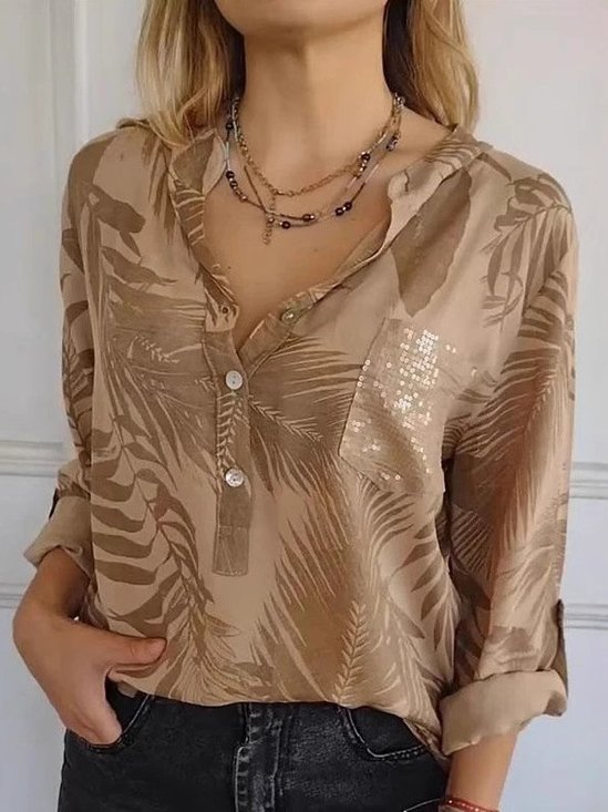 Damen Unifarben Langarm T-Shirts T-Shirt V-Ausschnitt Print Lässig Frühling/Herbst Oberteile