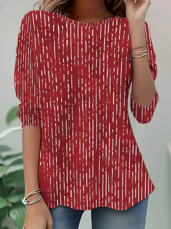 Damen abstrakte Streifen Langarm T-Shirts T-Shirt Rundhals Print Lässig Frühling/Herbst Tunika Oberteile