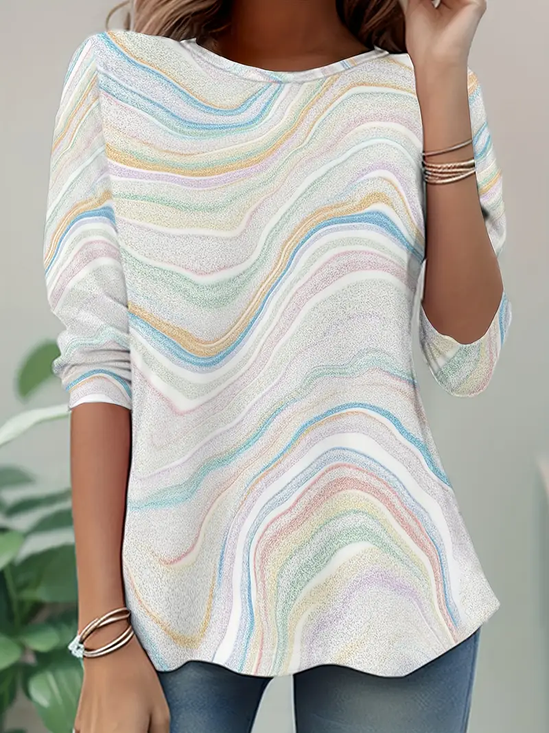 Damen Abstrakt Langarm T-Shirts T-Shirt Rundhals Print Lässig Frühling/Herbst Tunika Oberteile