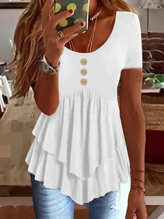 Damen Unifarben Kurzarm T-Shirts T-Shirt Rundhals Lässig Sommer Oberteile