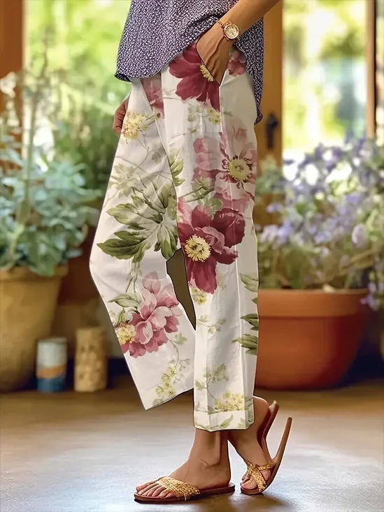 Damen Geblümt Lang Hose Lässig Frühling/Herbst Hose