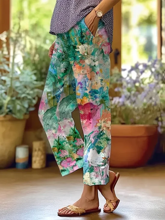 Damen Geblümt Lang Hose Lässig Frühling/Herbst Hose