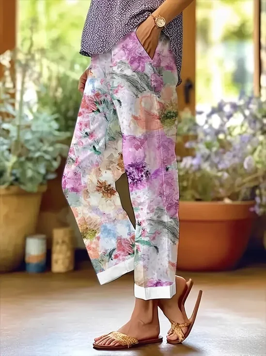 Damen Geblümt Lang Hose Lässig Frühling/Herbst Hose