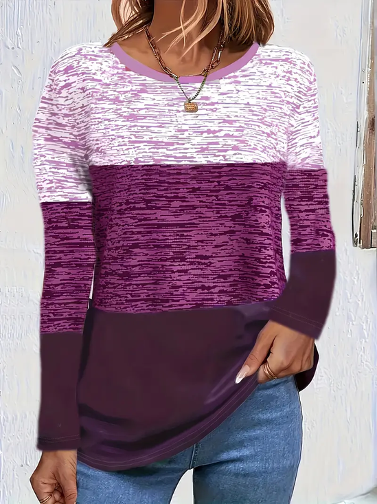 Damen Multifarben Block Langarm T-Shirts T-Shirt Rundhals Print Lässig Frühling/Herbst T-Shirt mit Grafik Oberteile