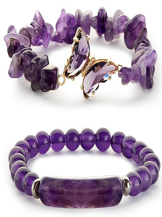 Neu Naturstein 8mm Amethyst Rosa Quarz zerquetscht Stein Schmetterling Zweiteiliges Armband