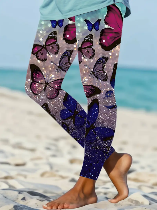 Damen Schmetterling Lässig Alle Jahreszeiten Print Lang Leggings