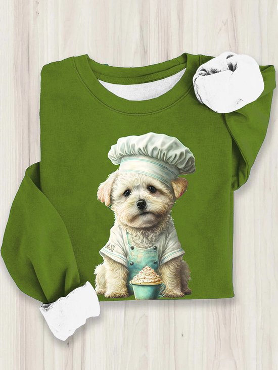 Damen Hund Rundhals Lässig Frühling/Herbst Langarm Sweatshirt
