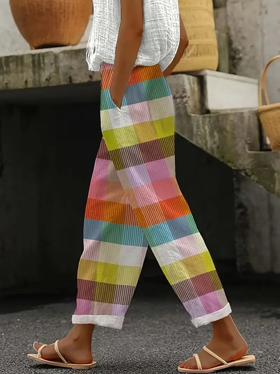 Damen Kariert Lang Hose Lässig Frühling/Herbst Hose