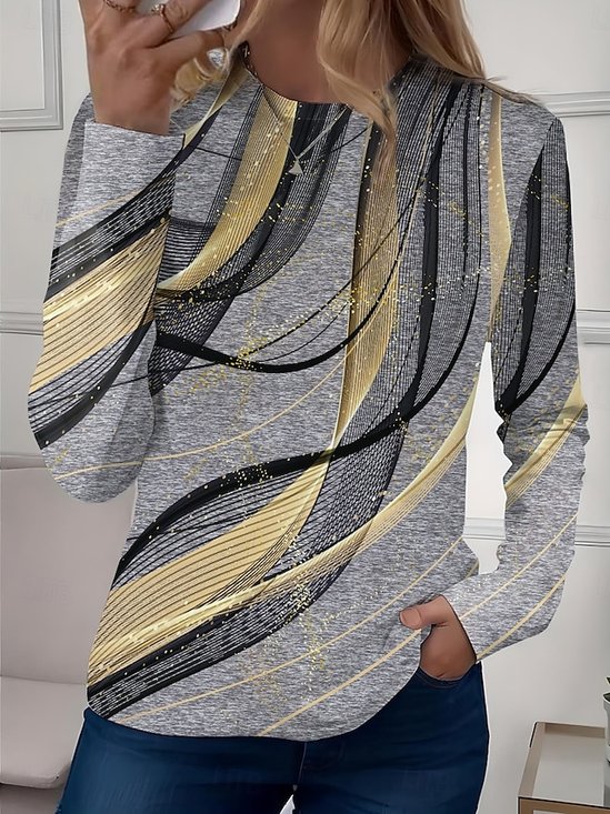 Damen Farbblock Langarm T-Shirts T-Shirt Rundhals Lässig Frühling/Herbst Oberteile