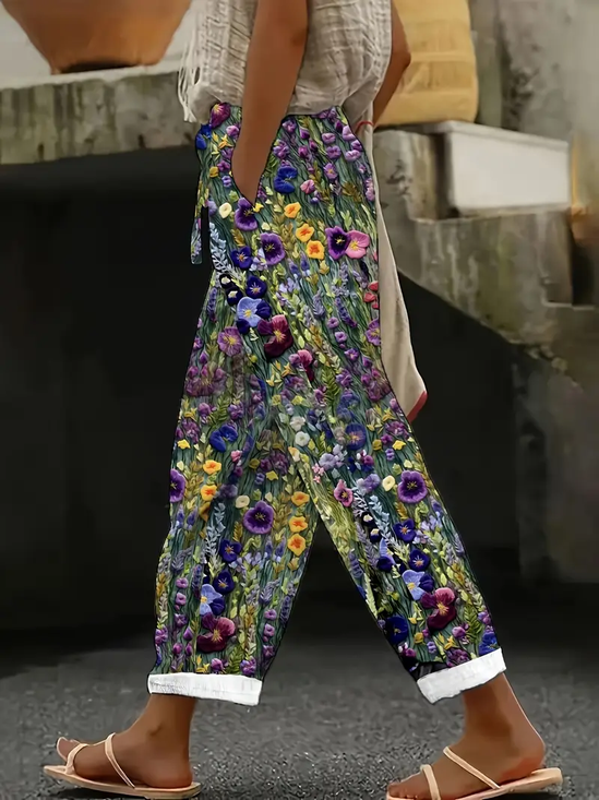 Damen Geblümt Lang Hose Lässig Frühling/Herbst Hose