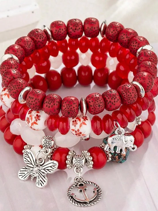 Bohemien Anker Elefant Schmetterling mehrschichtig Perlen Elastisch Armband