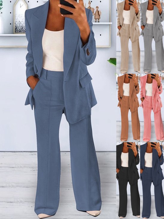 Damen Unifarben Nahtverarbeitung Zweiteiliges Set Täglich Langarm Lässig Frühling/Herbst Mantel mit Hosen Matching Set