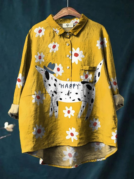 Damen Polka Dots Langarm Bluse Frühling/Herbst Print Schalkragen Täglich Retro Oberteile