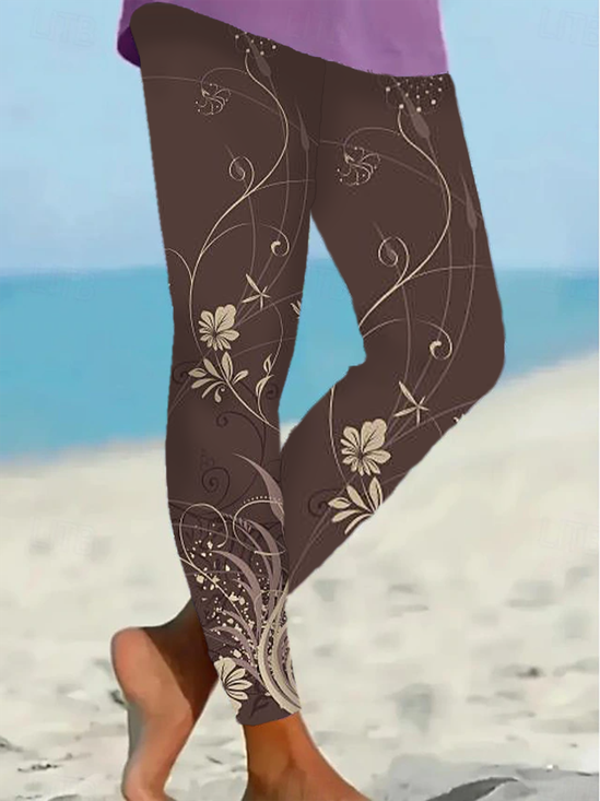 Damen Geblümt Lässig Alle Jahreszeiten Print Lang Leggings