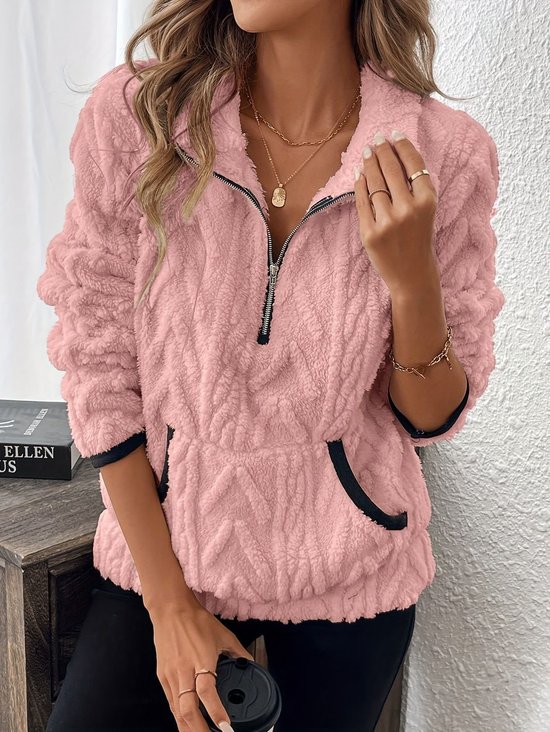 Damen Unifarben V-Ausschnitt Lässig Frühling/Herbst Langarm Sweatshirt