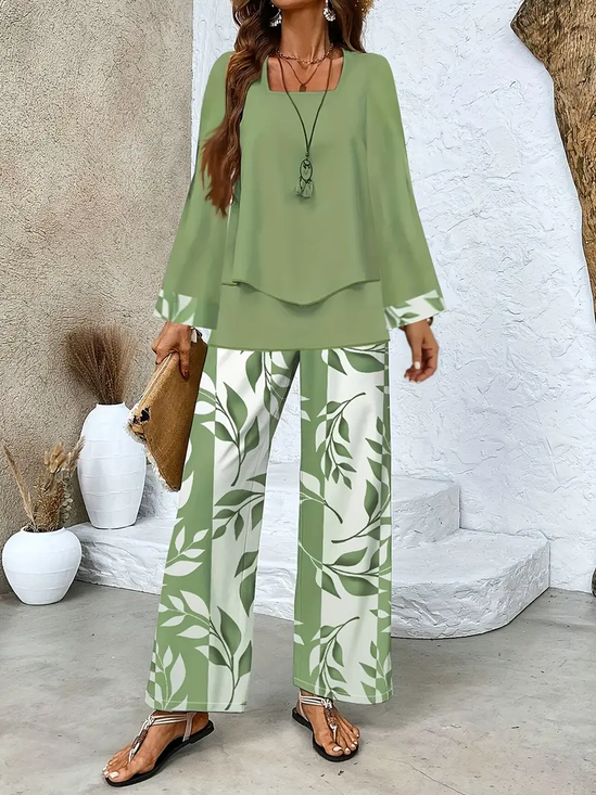 Damen Geblümt Print Zweiteiliges Set Täglich Langarm Lässig Frühling/Herbst Bluse mit Hose Matching Set