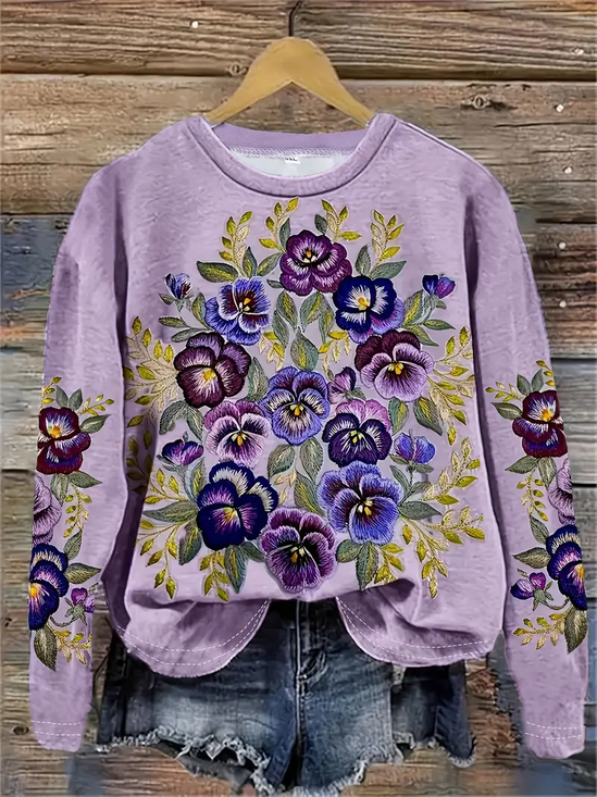 Damen Geblümt Rundhals Print Lässig Frühling/Herbst Langarm Sweatshirt