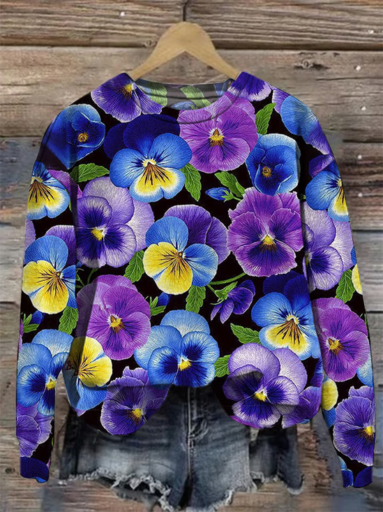 Damen Geblümt Rundhals Print Lässig Frühling/Herbst Langarm Sweatshirt