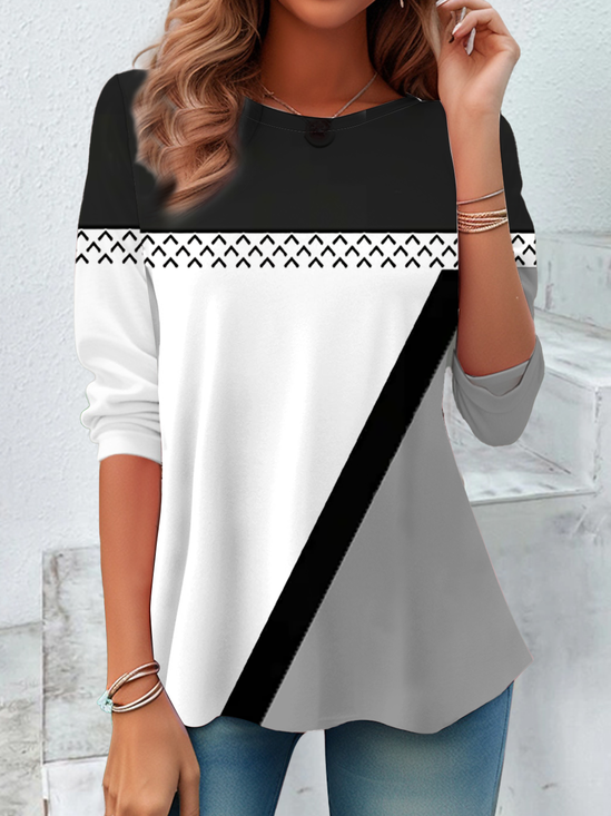 Damen Abstrakt Langarm T-Shirts T-Shirt Rundhals Print Lässig Frühling/Herbst T-Shirt mit Grafik Oberteile