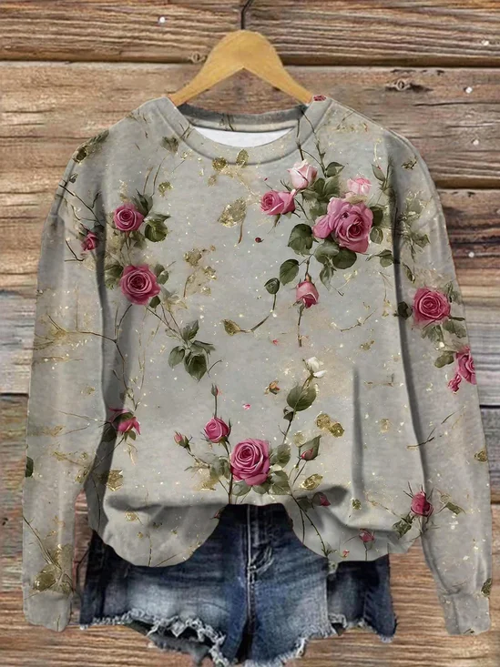 Damen Geblümt Rundhals Print Lässig Frühling/Herbst Langarm Sweatshirt