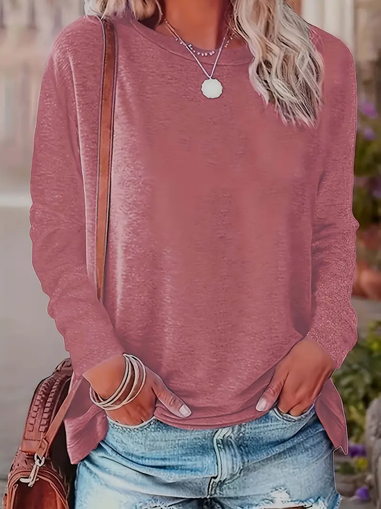 Damen Unifarben Langarm T-Shirts T-Shirt Rundhals Print Lässig Frühling/Herbst T-Shirt mit Grafik Oberteile