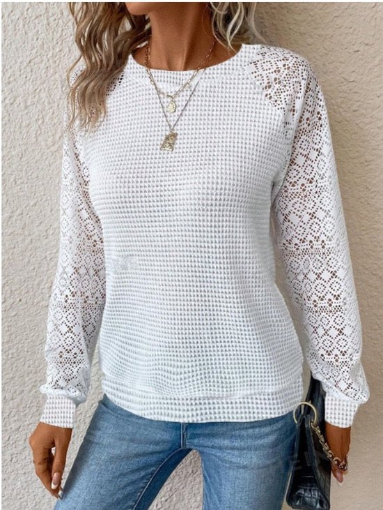 Damen Geometrisch Langarm T-Shirts T-Shirt Rundhals Jacquard Retro Frühling/Herbst Oberteile