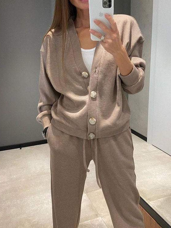 Damen Unifarben Nahtverarbeitung Zweiteiliges Set Täglich Langarm Lässig Frühling/Herbst Bluse mit Hose Matching Set