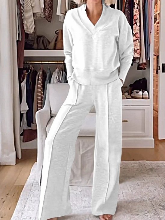 Damen Unifarben Nahtverarbeitung Zweiteiliges Set Täglich Langarm Lässig Frühling/Herbst Bluse mit Hose Matching Set