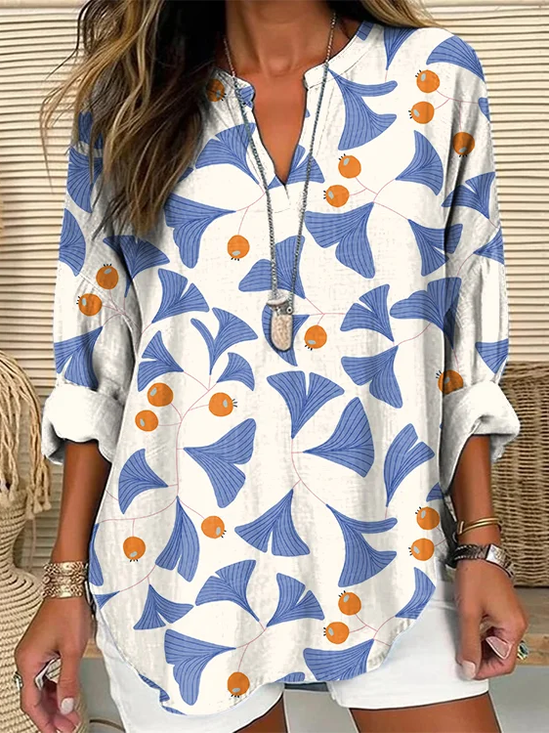 Damen Abstrakt Langarm Bluse Frühling/Herbst Print V-Ausschnitt Täglich Lässig Oberteile