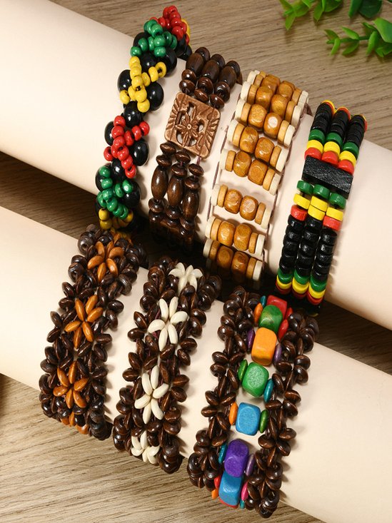 Bohemien Bunt Hölzerne Korn Armbänder modisch und Vielseitig Handgemachte Perlen Elastisch Draht Hölzerne Korn Armbänder
