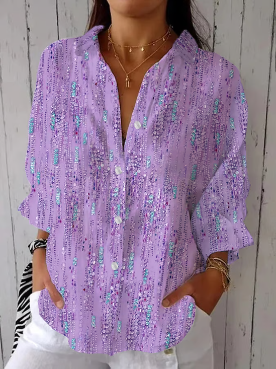 Damen Abstrakt Dreiviertelärmel Bluse Frühling/Herbst Print Hemdkragen Täglich Lässig Oberteile