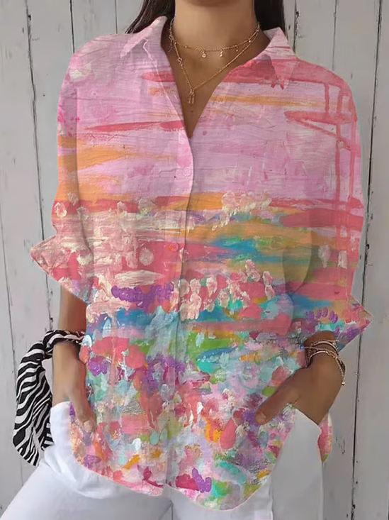 Damen Abstrakt Dreiviertelärmel Bluse Frühling/Herbst Print Hemdkragen Täglich Lässig Oberteile