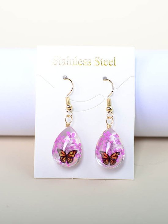 Schmetterling Zeit Juwel Getrocknet Blume Schleierkraut Spitze Blume Pastoral Stil Glas Ohrringe